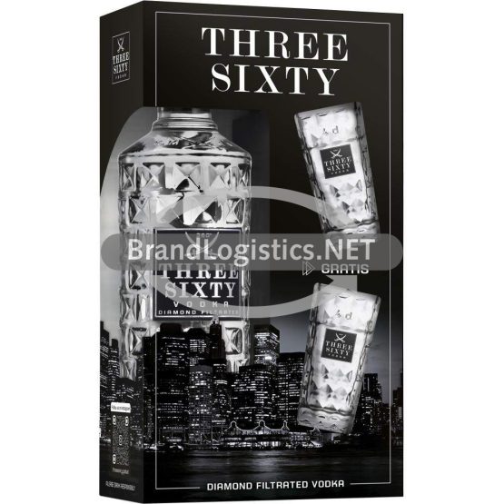 Three Sixty Vodka Original 37,5% vol. 0,7 l + 2x gratis Shotglas