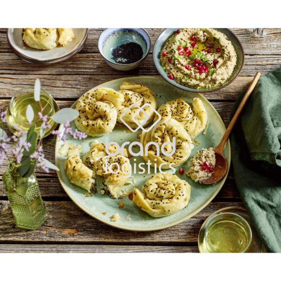 Spinat-Bärlauch-Börek mit Baba Ganoush (vegan)