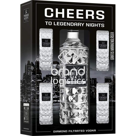 Three Sixty Vodka Original 37,5% vol. 3 l + 4x gratis Longdrinkglas 0,3 l